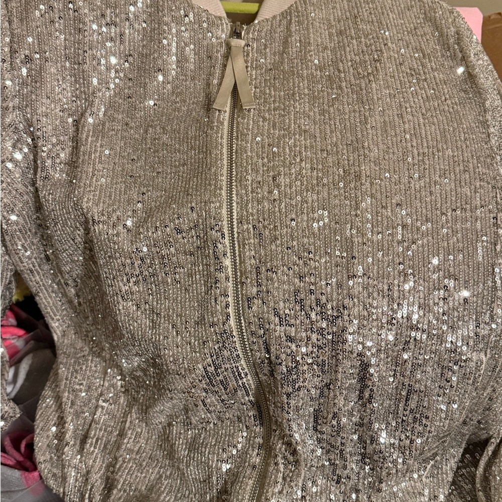LOFT Silver Sequin Bomber Jacket - image 1